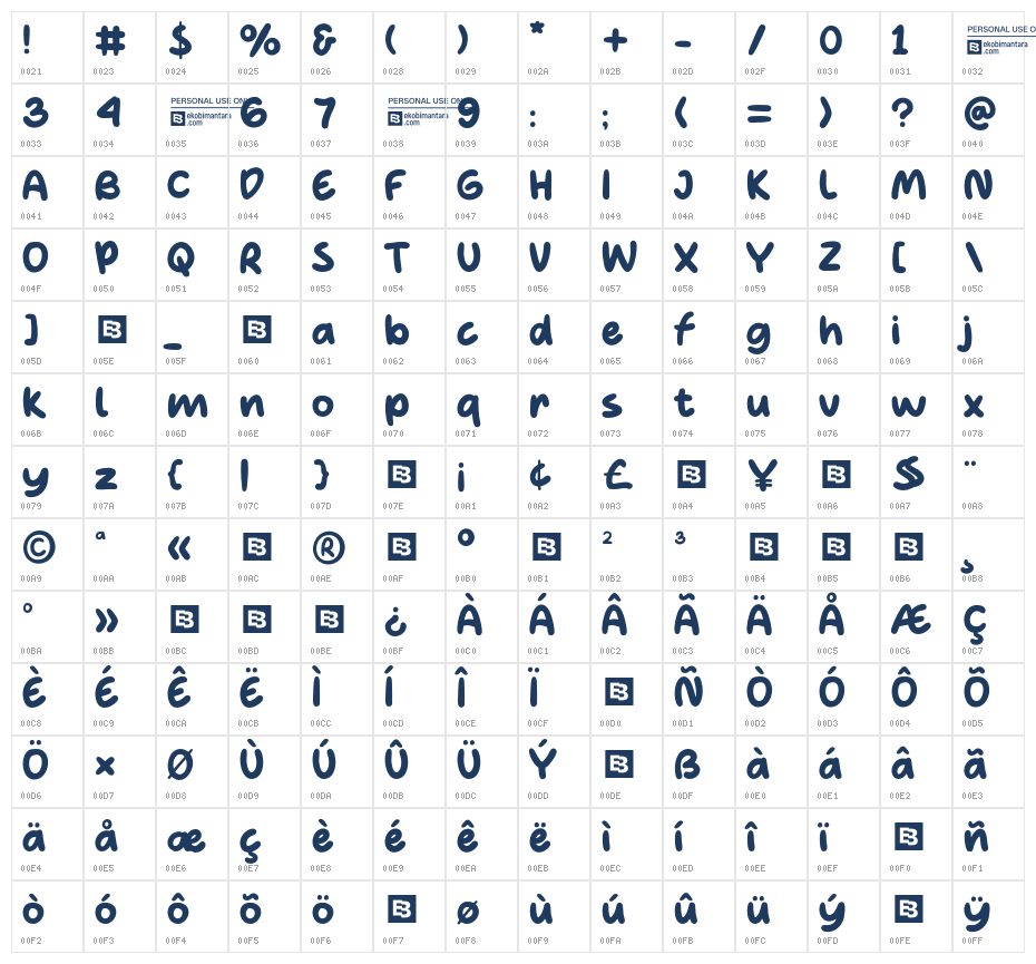 Kidmania Trial Regular Character Map