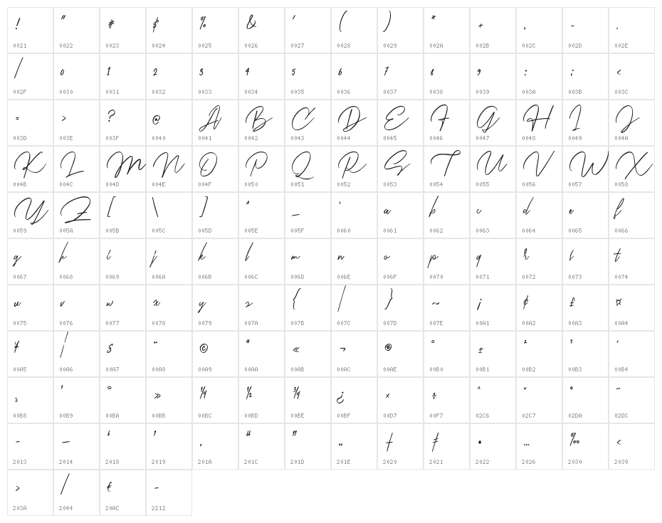 KilenaDEMO-Regular Character Map