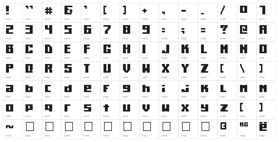 Kiloton Condensed Character Map