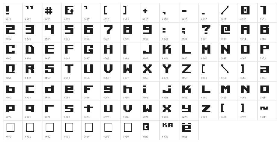 Kiloton v1.0 Character Map