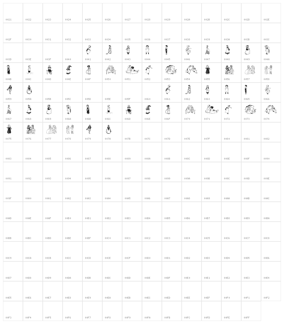 Kinder-Vignetten Character Map