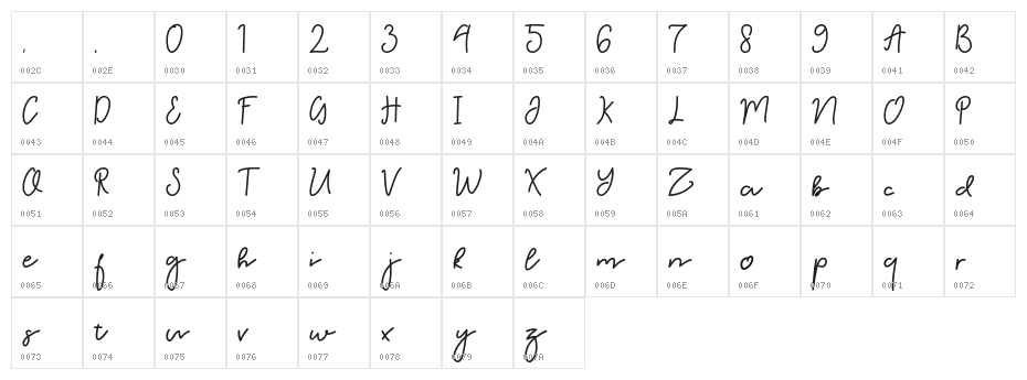 KinderKids-Regular Character Map