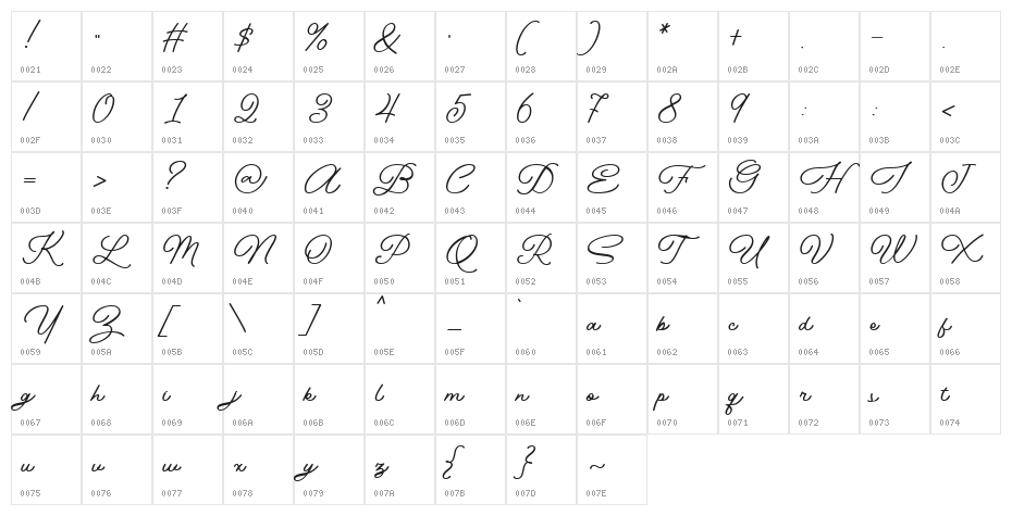 Kinderline Script DEMO Character Map