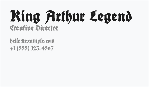 King Arthur Legend Business Card
