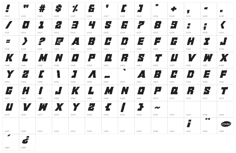 King Commando Italic Character Map