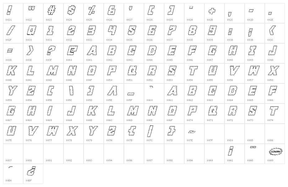 King Commando Shadow Italic Character Map