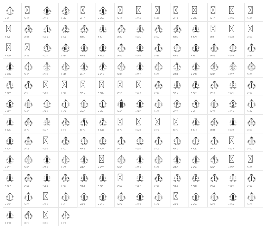 King Monogram Character Map