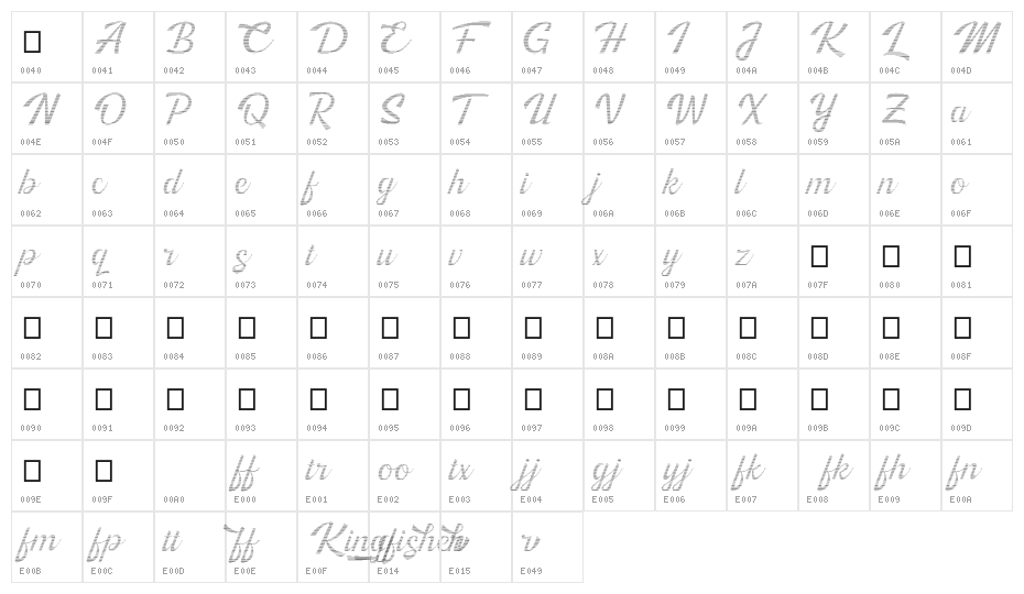 Kingfisher Full Engraved Character Map