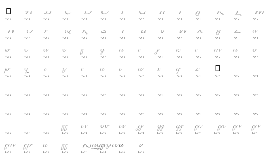 Kingfisher Half Engraved Character Map