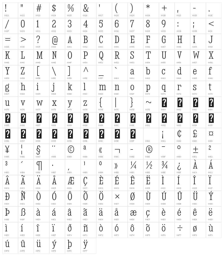 KingsbridgeCdLt-Regular Character Map