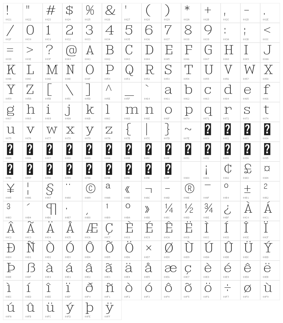 KingsbridgeExEl-Regular Character Map
