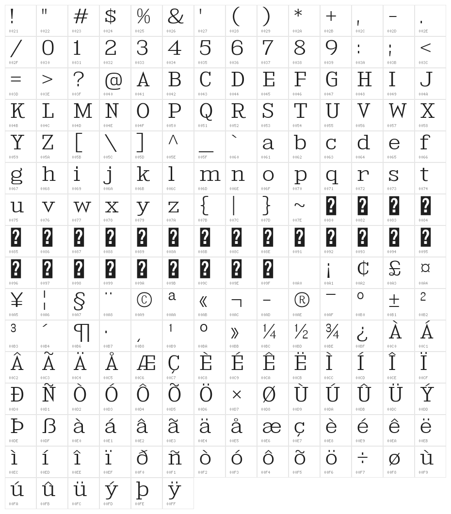 KingsbridgeExLt-Regular Character Map