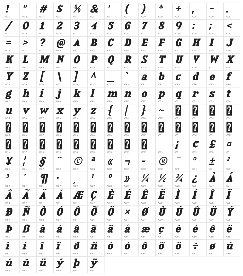 KingsbridgeExRg-BoldItalic Character Map