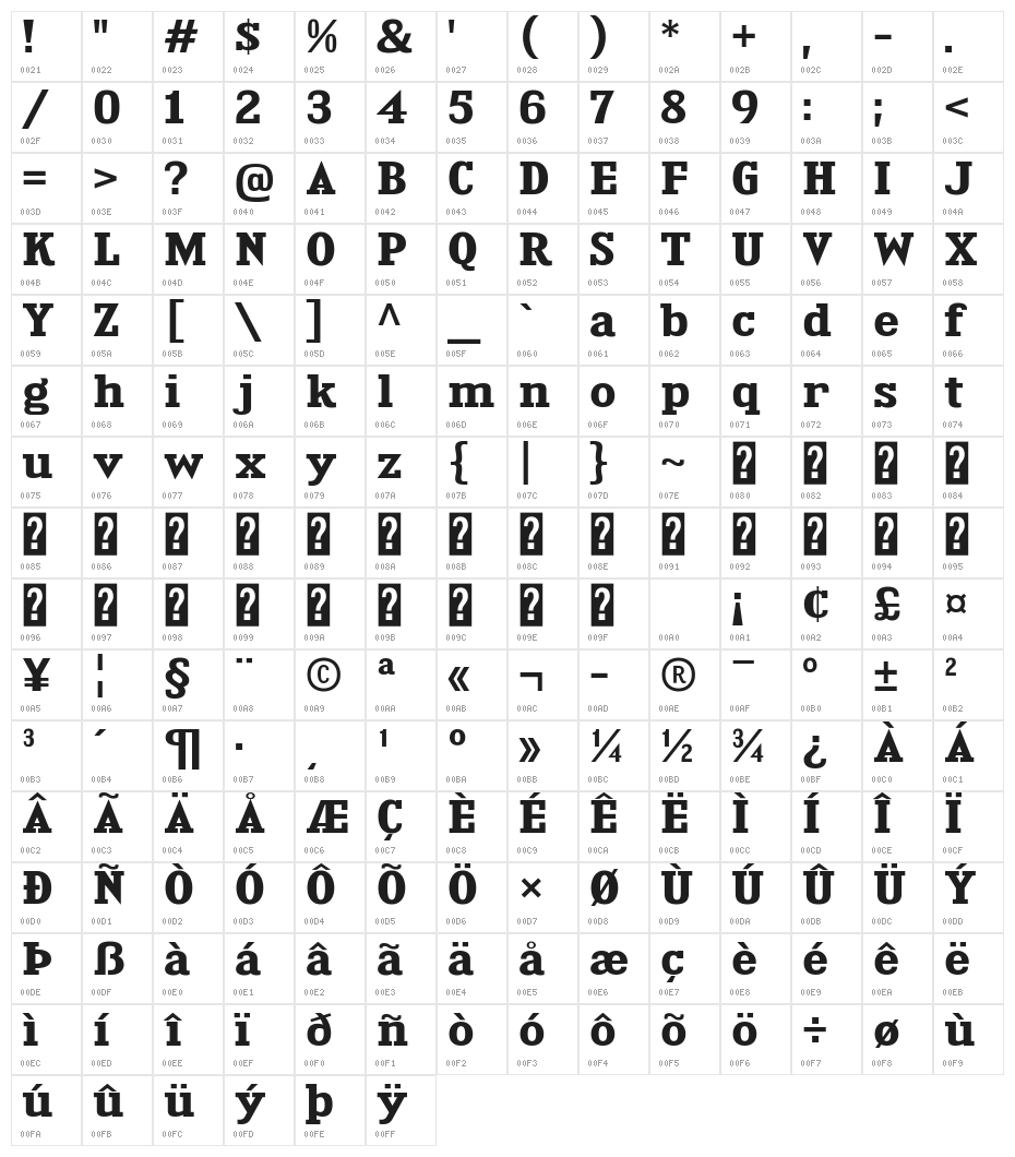 KingsbridgeExRg-Bold Character Map