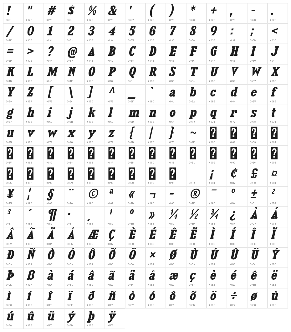 KingsbridgeRg-BoldItalic Character Map