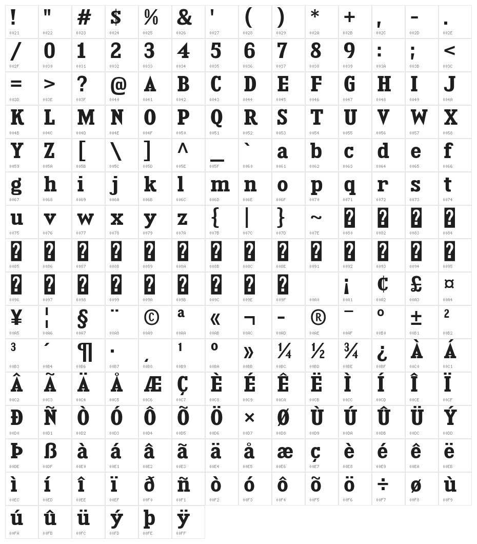 KingsbridgeRg-Bold Character Map