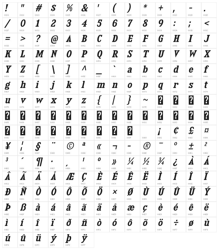 KingsbridgeSb-Italic Character Map