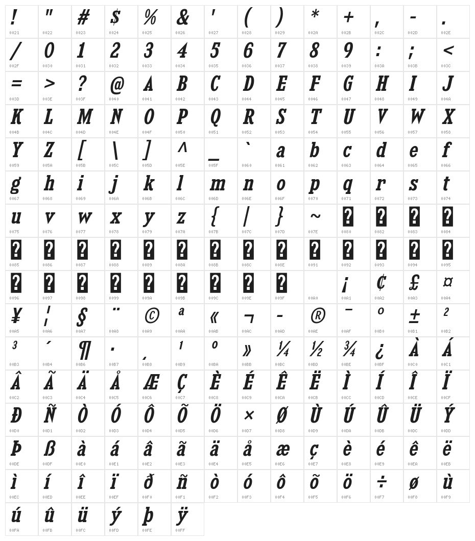 KingsbridgeScSb-Italic Character Map