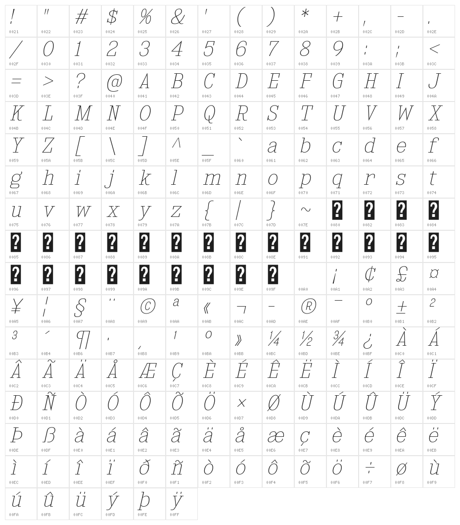 KingsbridgeUl-Italic Character Map