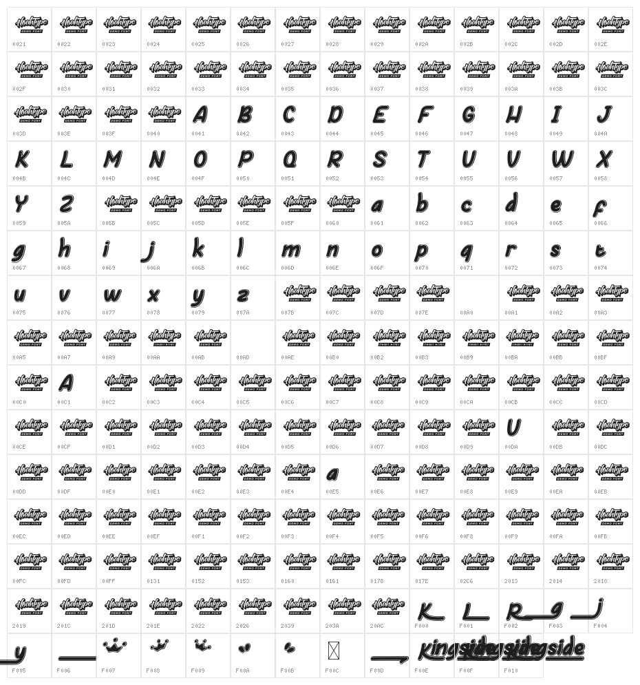 Kingside Demo Italic Character Map