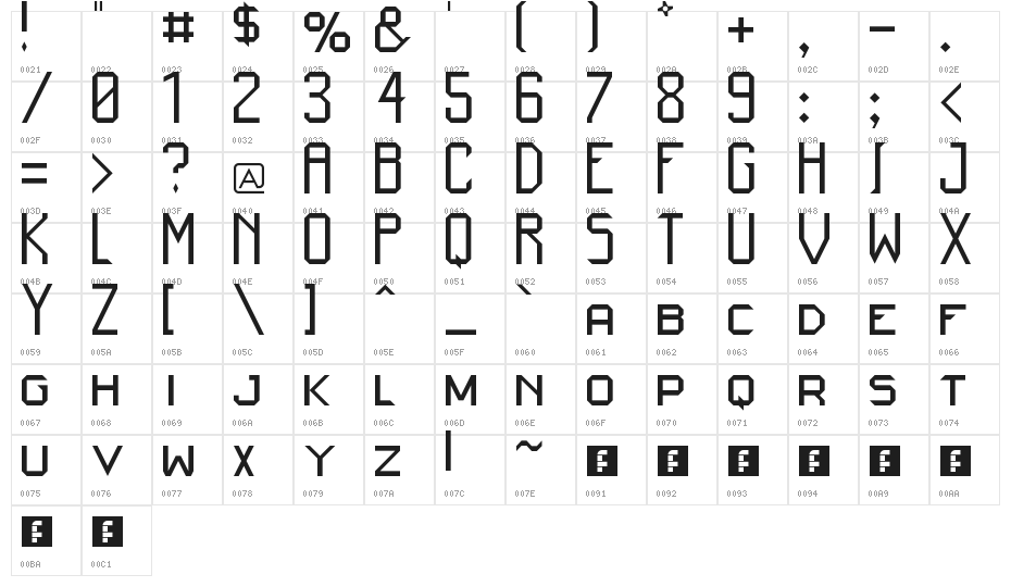 Kinishinai NBP Regular Character Map