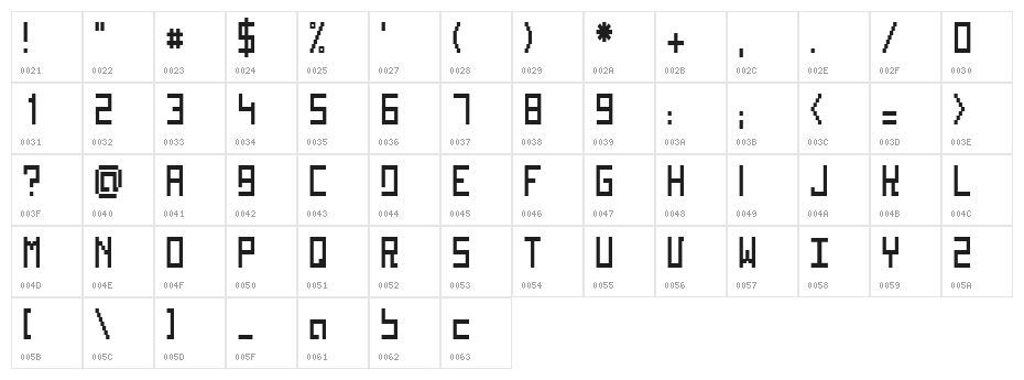 Kinkub flat Condensed Character Map