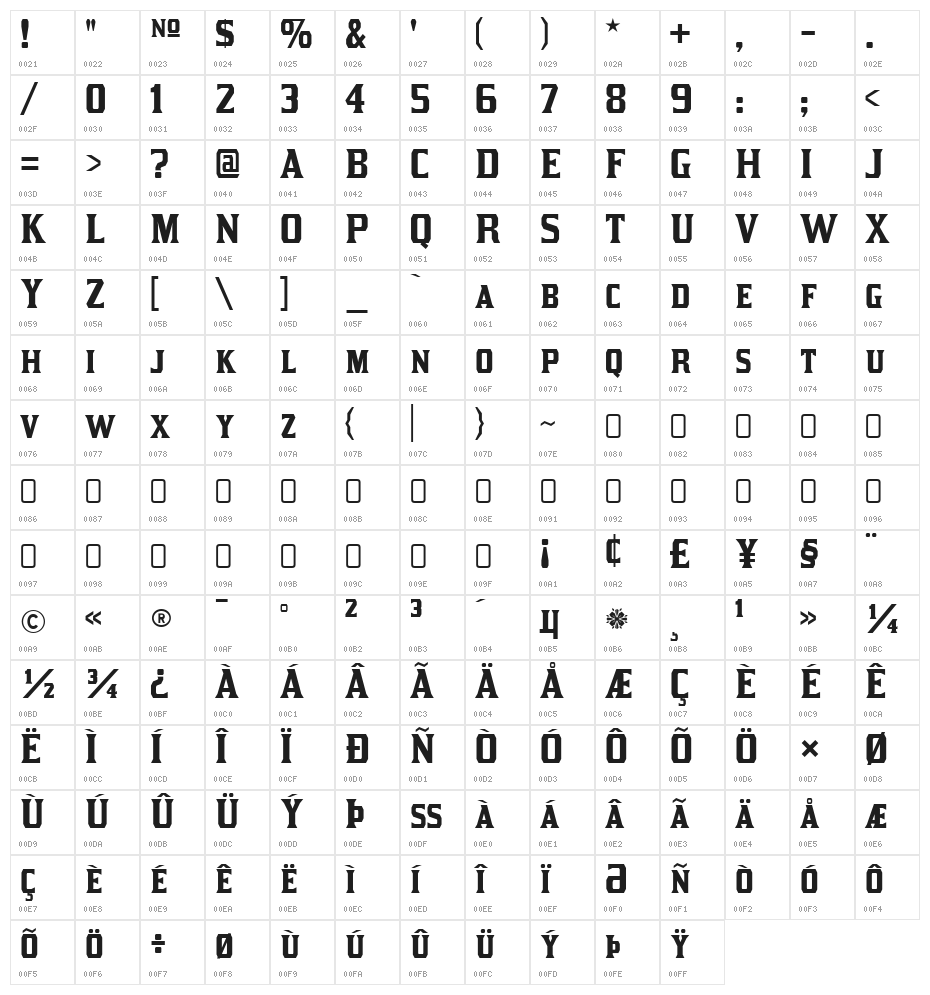 Kirsty-Regular Character Map