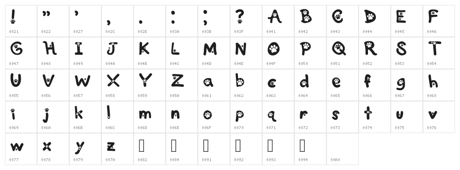 Kitten Paws Regular Character Map