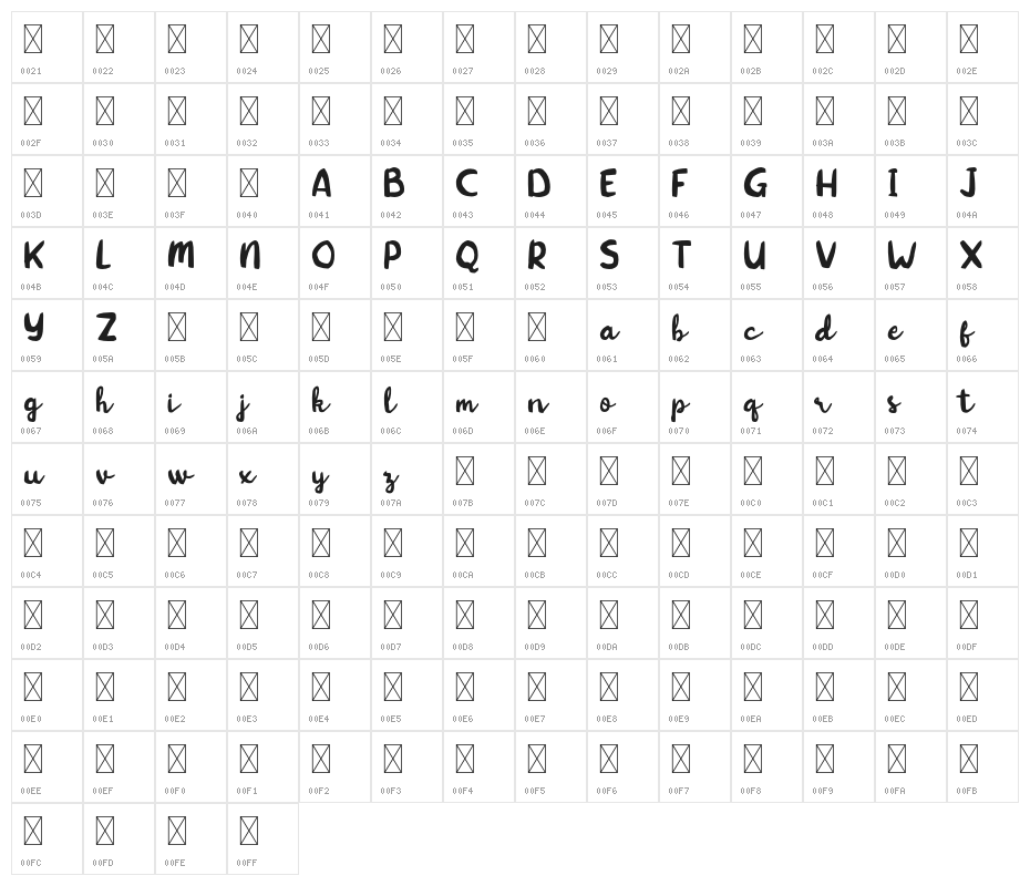 KittenDaysFree-Regular Character Map