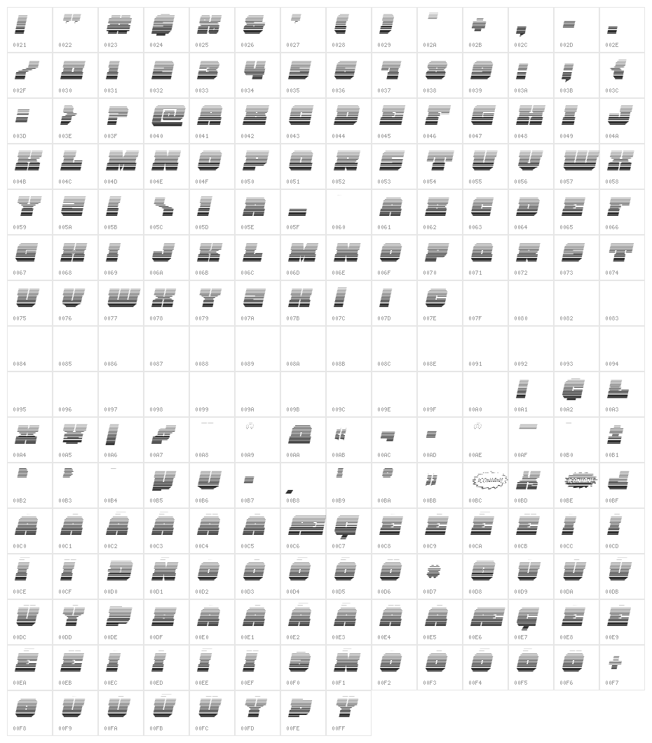 Kittrick Gradient Italic Character Map
