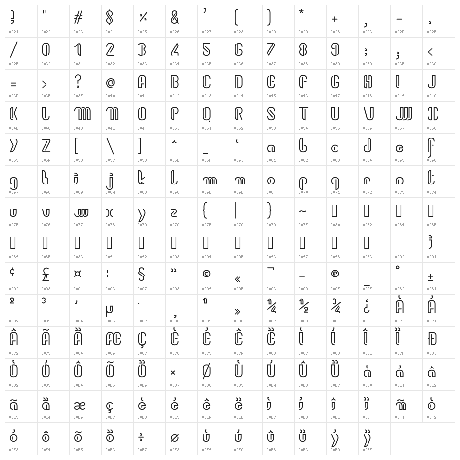 Kiwilite Character Map