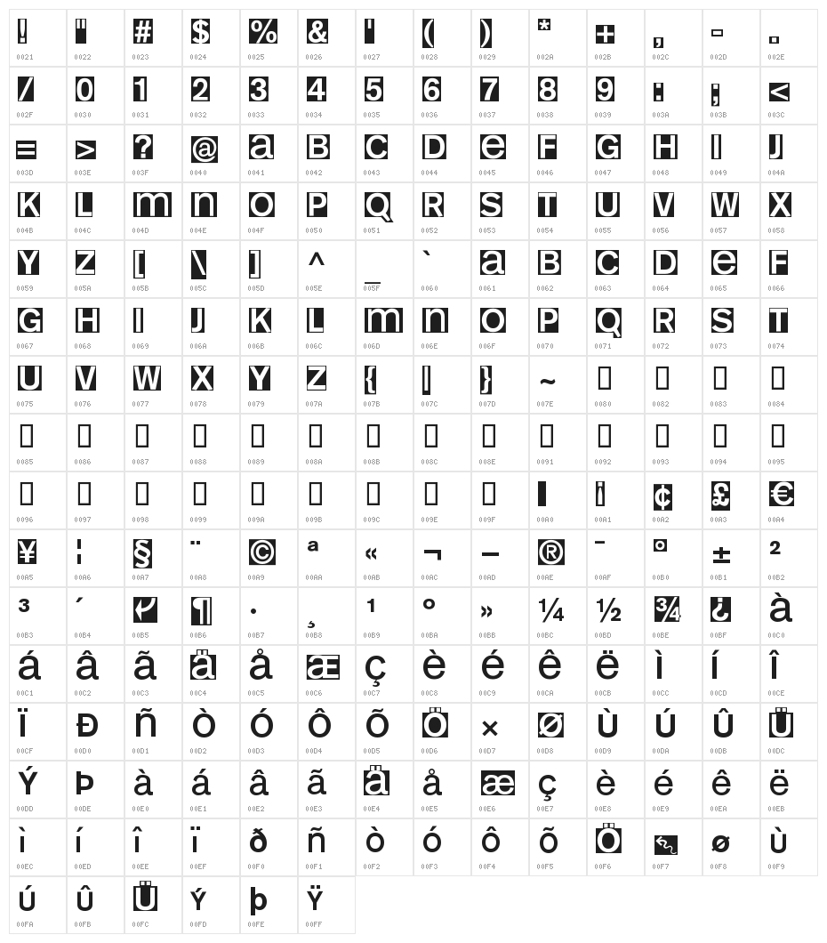 KL1 MonoSans Invers Character Map