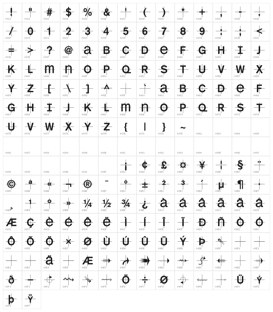 KL1MonoCase-Krux Character Map