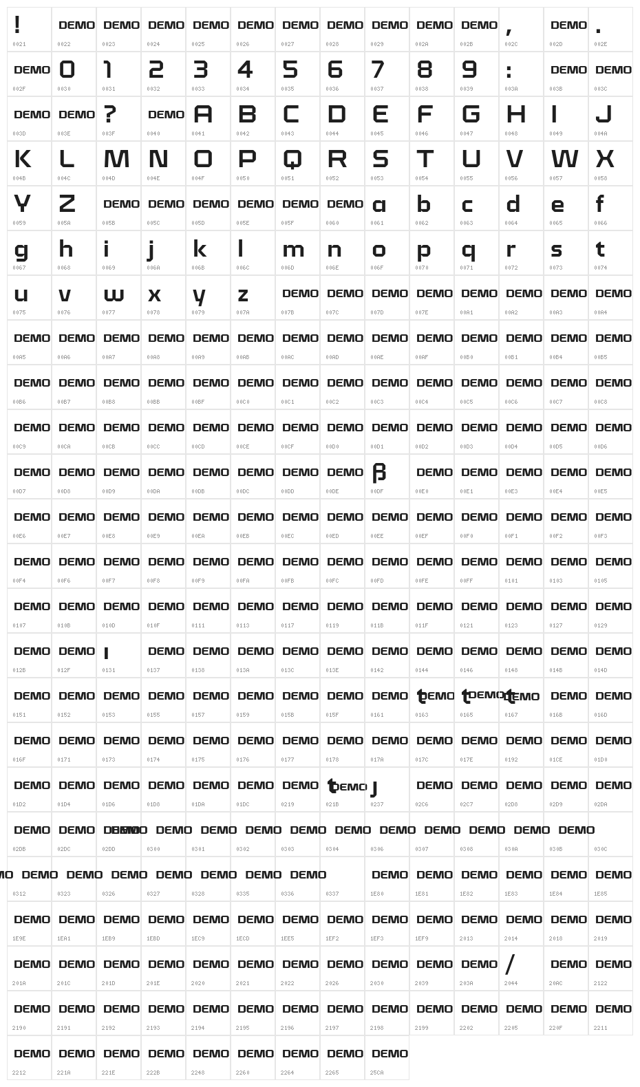 Klapt Bold Character Map