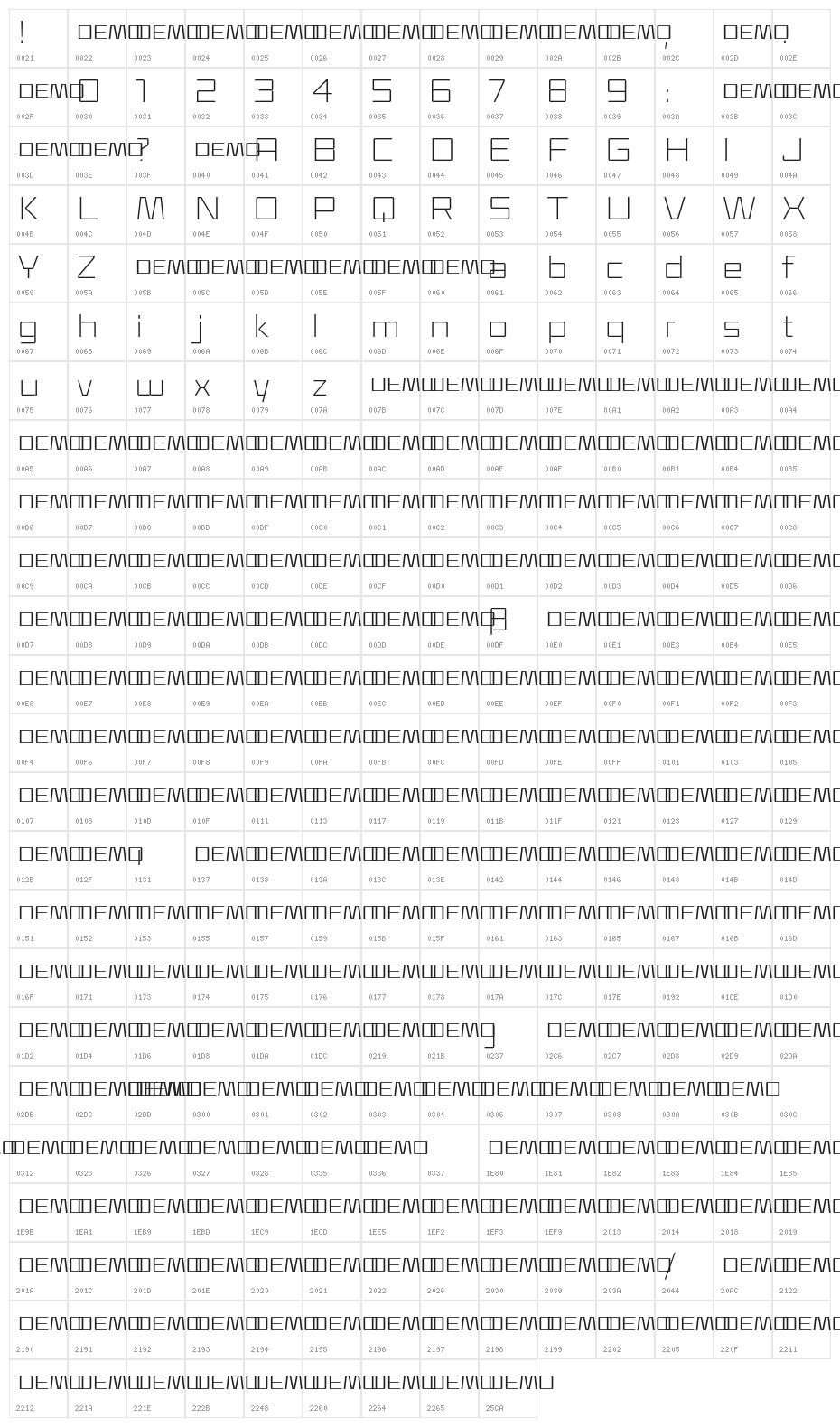 Klapt Light Character Map