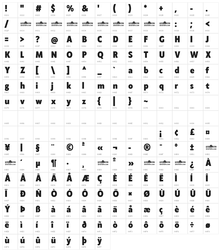 Klein Condensed Trial Extrabold Character Map