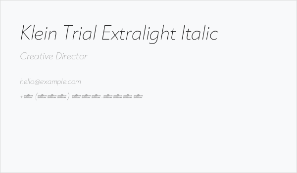 Klein Trial Extralight Italic Business Card