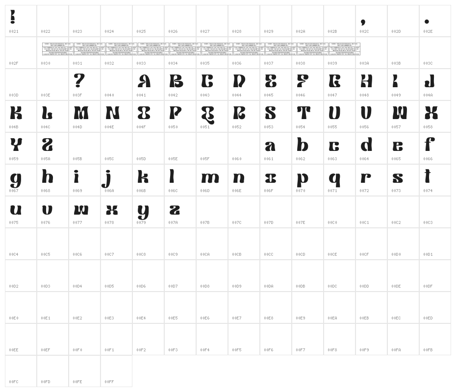 Klemer Display DEMO Regular Character Map