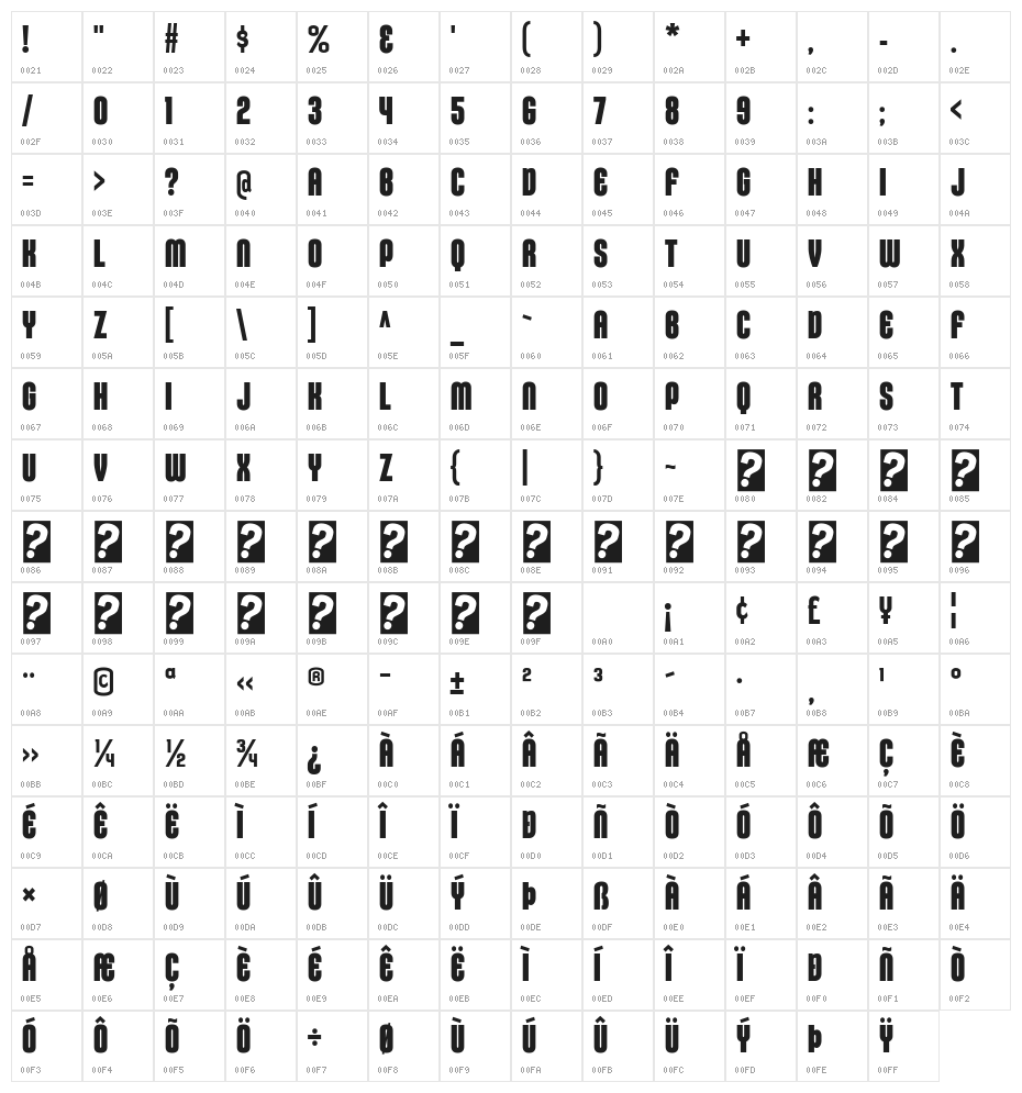 KleptocracyTitlingCd-Bold Character Map