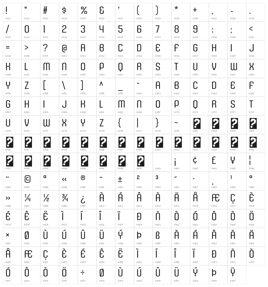 KleptocracyTitlingLt-Regular Character Map