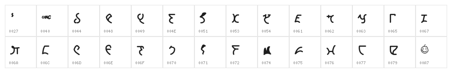 Klingon Hand Regular Character Map