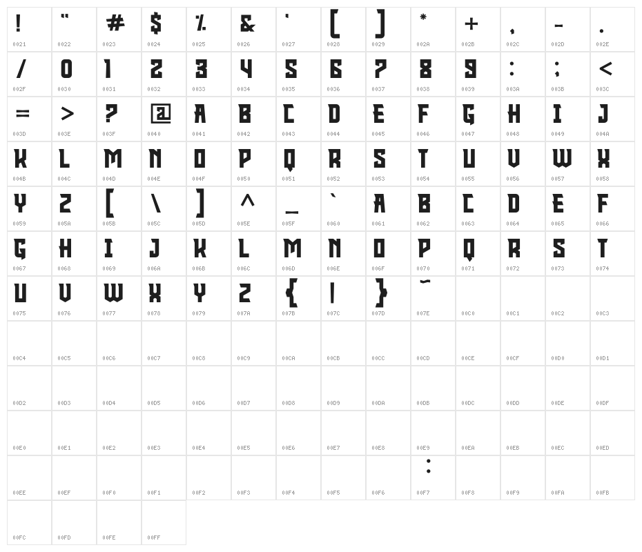 KNIGHT WARRIOR Character Map