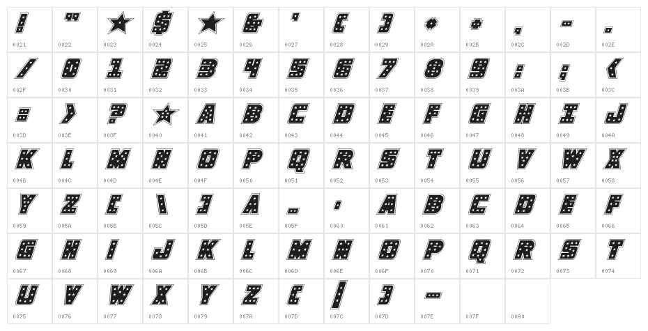 Knievel Academy Italic Character Map