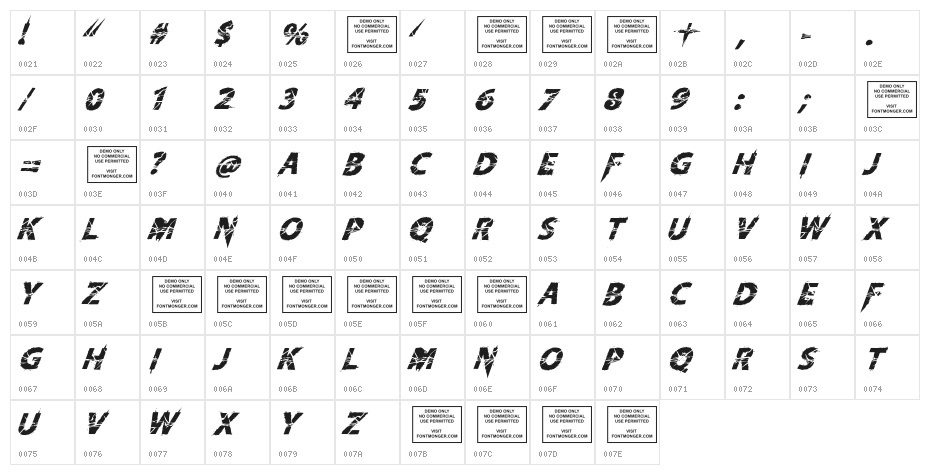 Knife Fight Ballet Italic Character Map