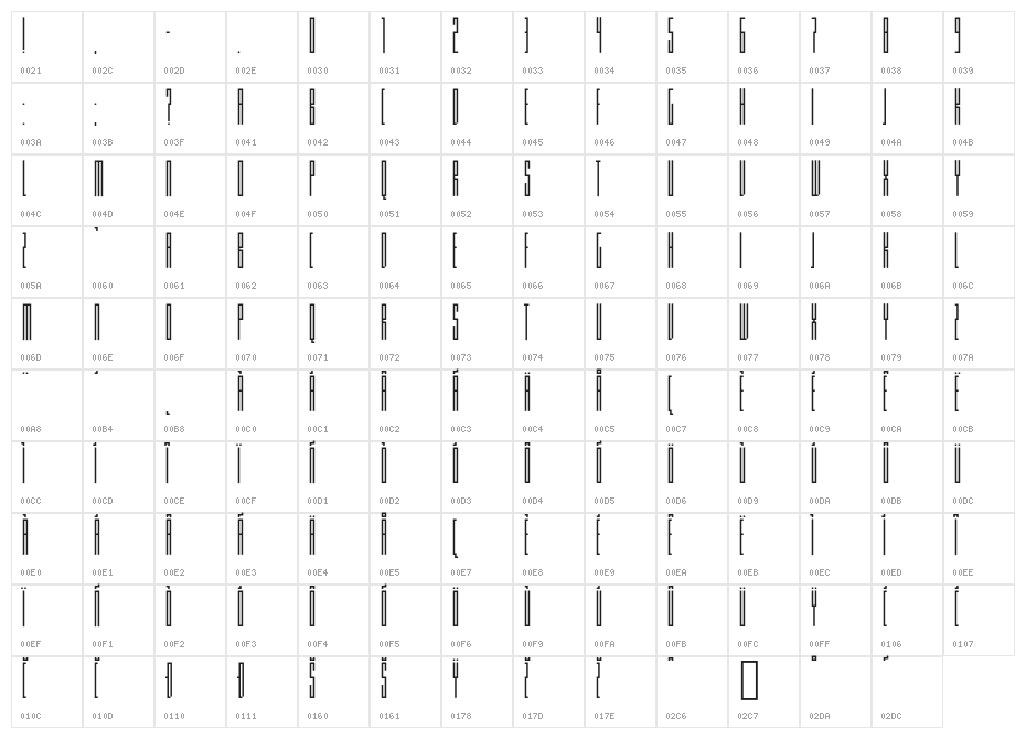Knifer 100 Regular Character Map
