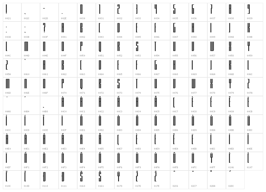 Knifer 200 Regular Character Map