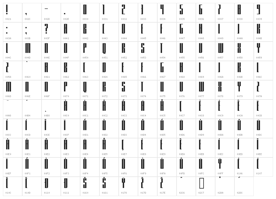 Knifer 300 Regular Character Map