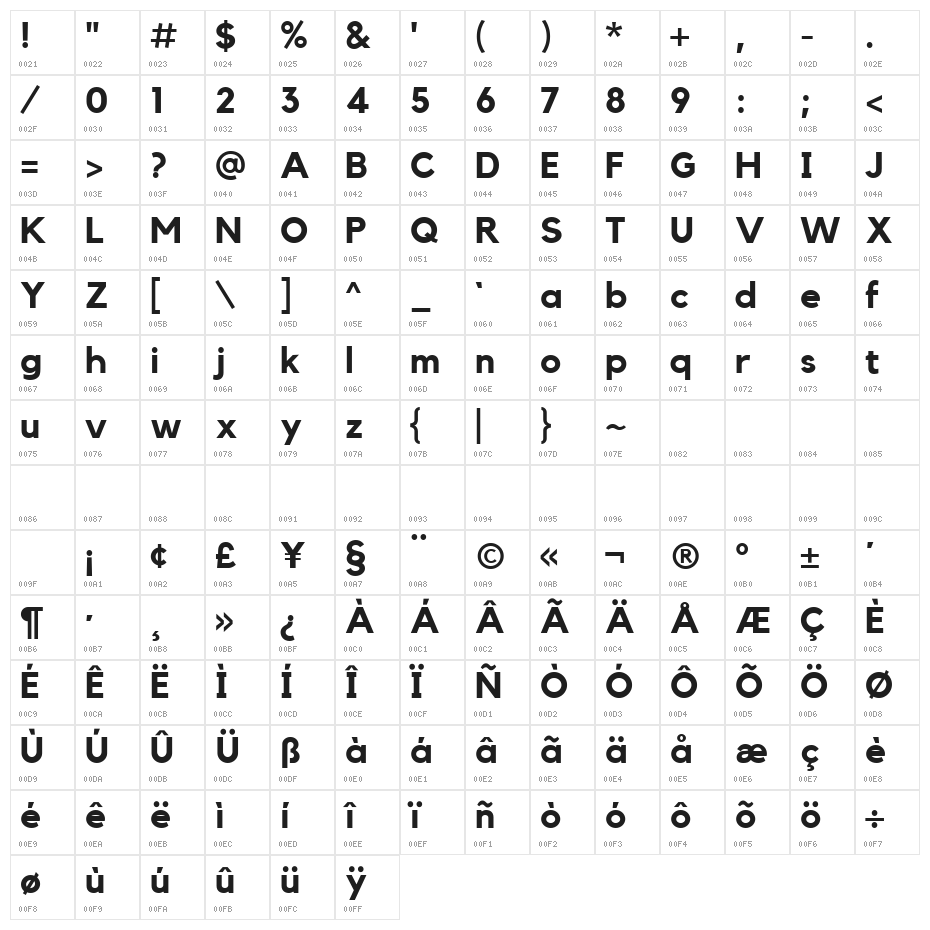 Kollektif Bold Character Map