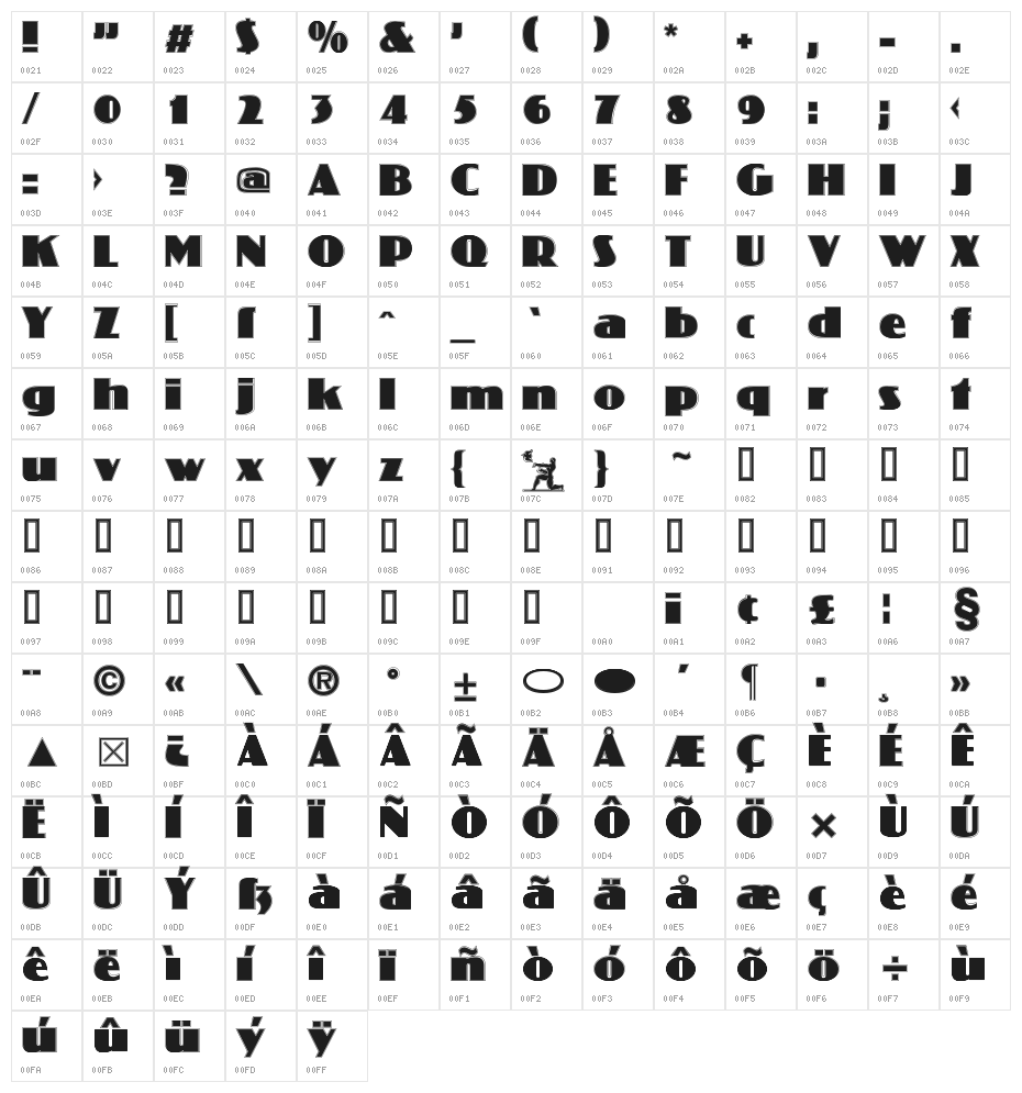 Koloss Contour Character Map