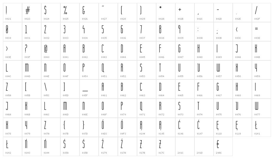 Komoda-Regular Character Map